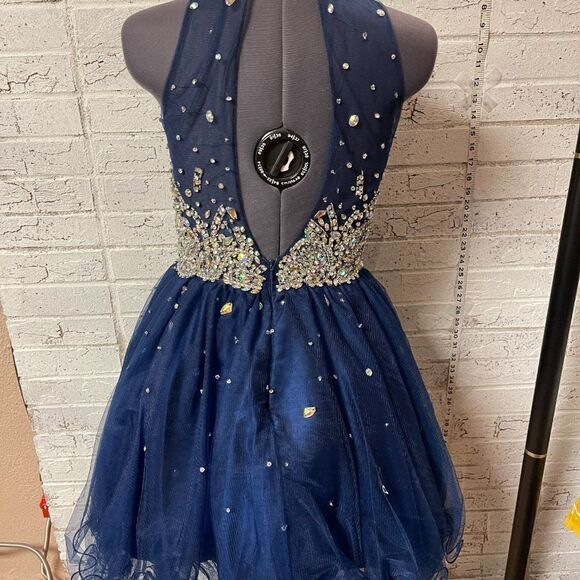 NWT Rachel Allen 6652 Navy Emebllished Short Prom Formal Dress 2 - Picture 6 of 14